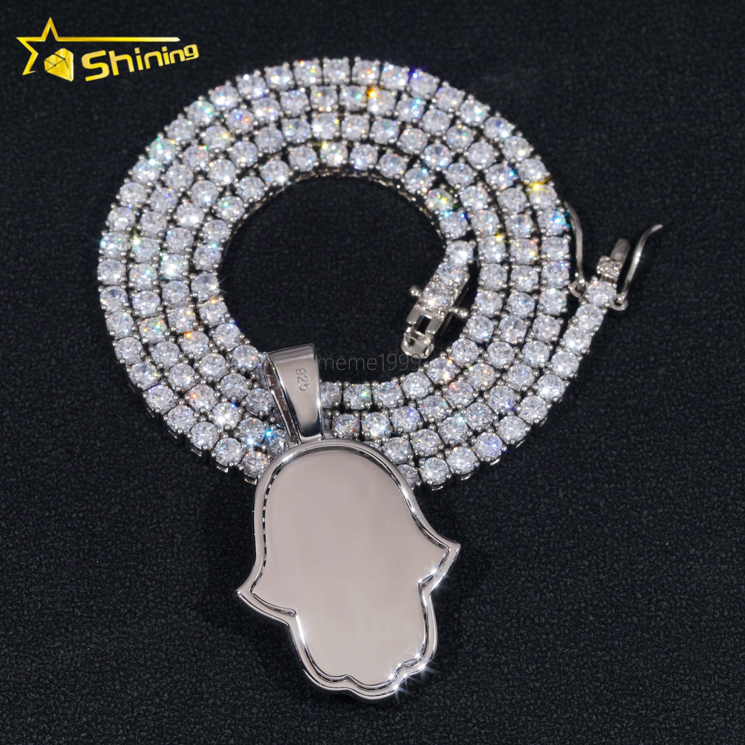Pass Diamond Tester Hip Hop Jewelry 925 Silver Gold Plated Iced Out 2 Tones Custom Moissanite Pendant Hamsa Pendant