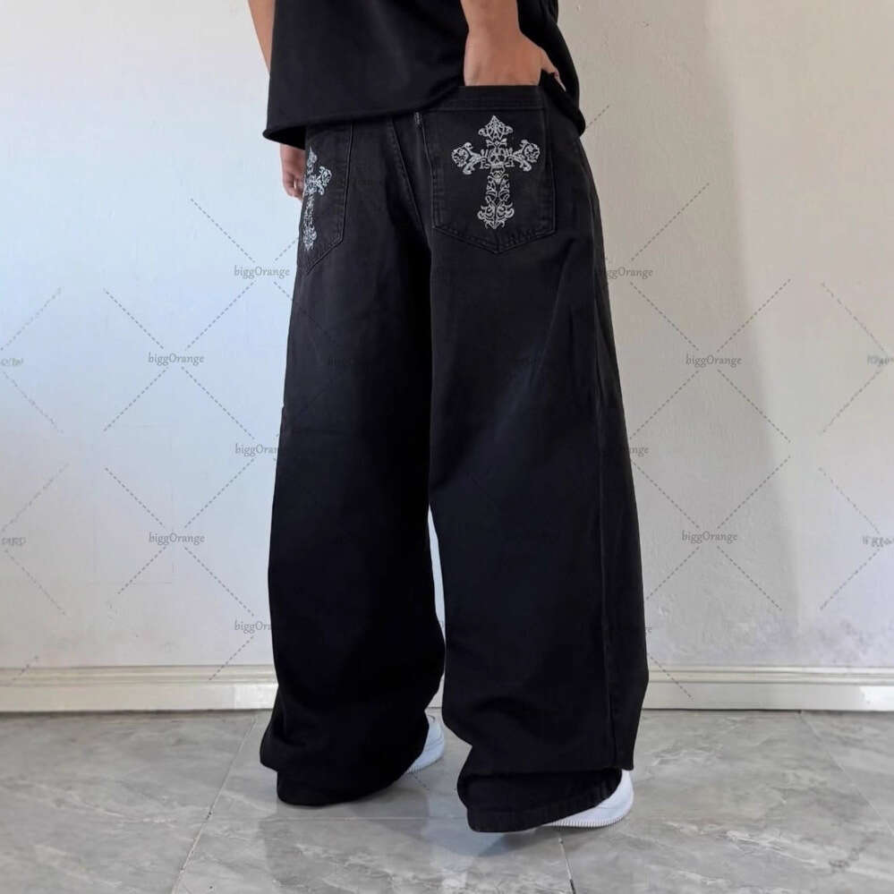 Street Hip Hop fashion Cross Skull Jeans Harajuku Punk Goth y2k Trousers