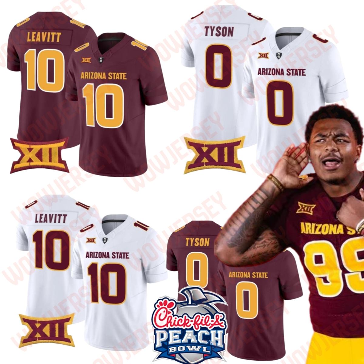 Arizona State Sun Devils Sam Leavitt Football Jersey Jordyn Tyson 99 C.J. Fite Malik McClain Keith Abney II Nyland Green Xavion Alford Jeff Sims Raleek Brown Jalen Moss