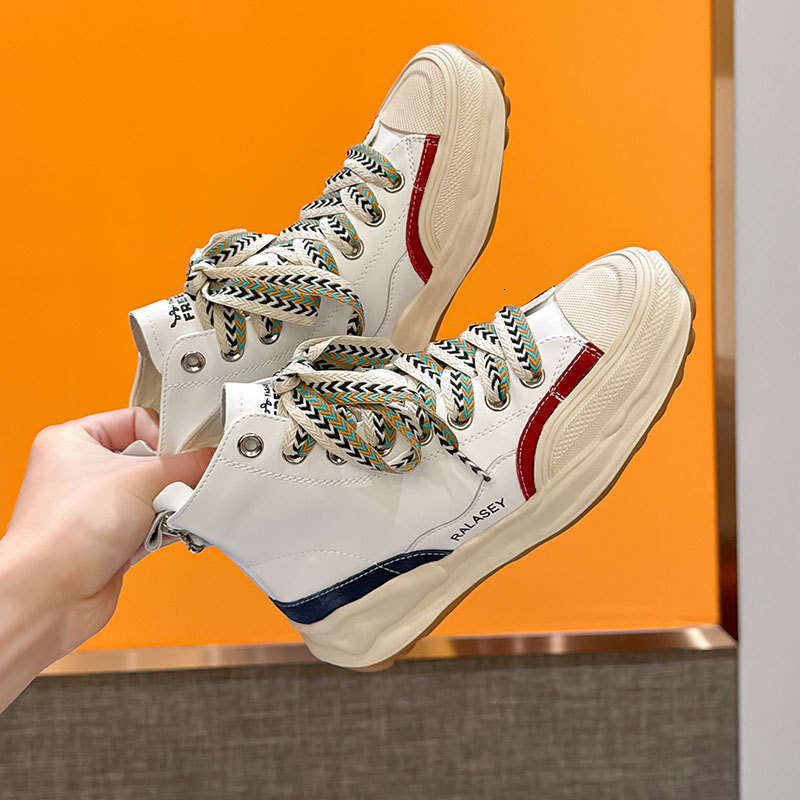 2025 New Spring Genuine Leather High-top European Style Thick-soled White Height-increasing Niche Sports Casual Women's Shoes