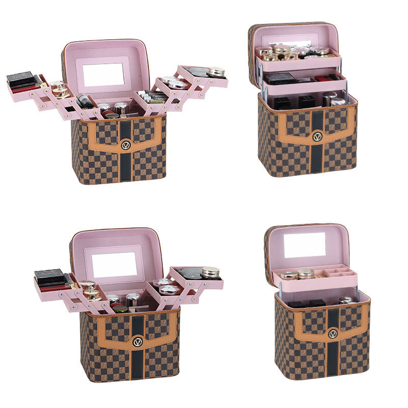 V-shaped Grid Makeup Case large capacity Handheld Skincare Storage Bag for Women High-end Portable Multifunctional designer Travel portable ddmythur