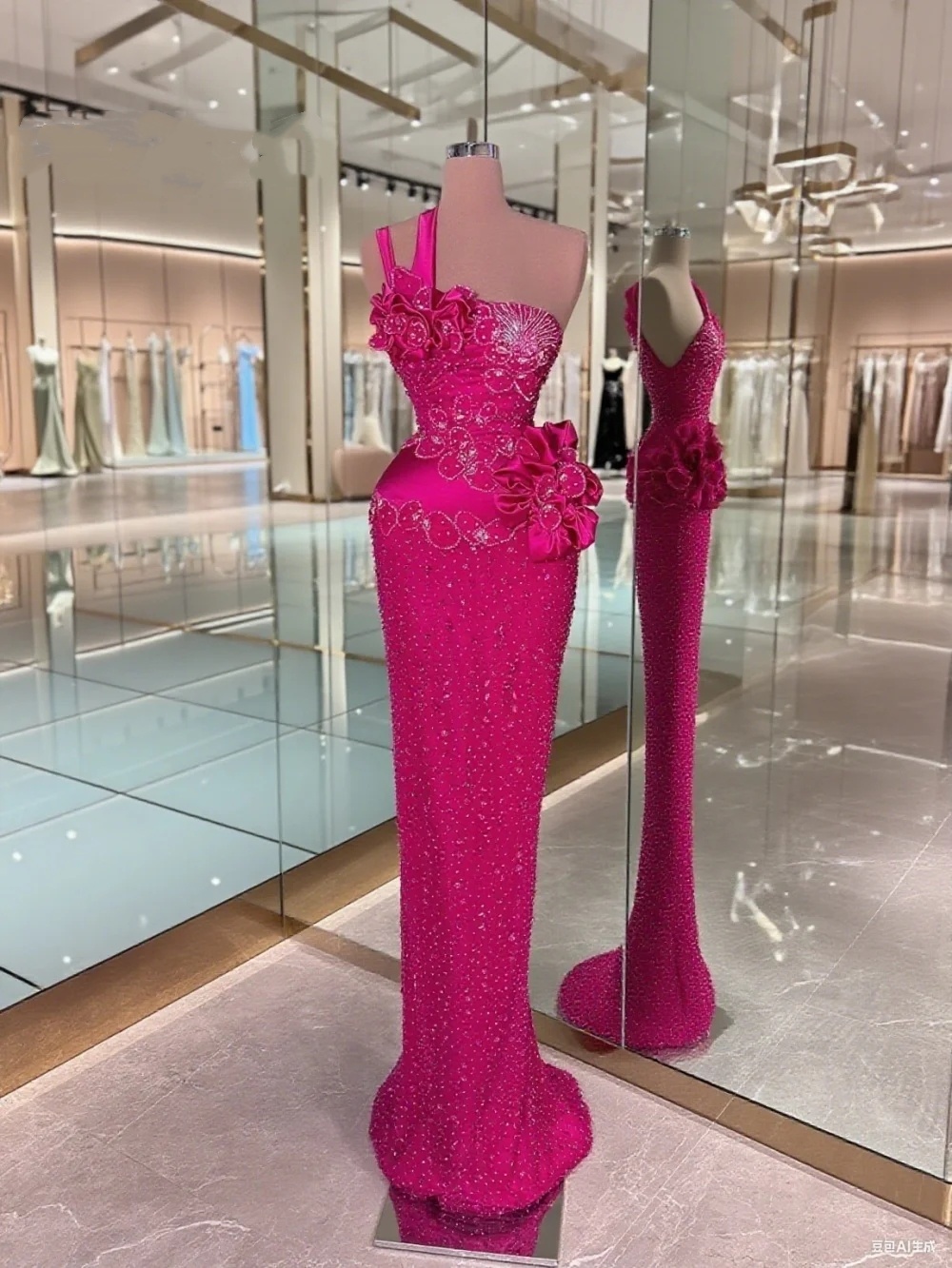 Graceful One Shoulder Evening Dresses Ruffle Prom Gowns Rhinestone Sleeveless Princess Sweep Train Customized Vestidos De Noche Plus Size