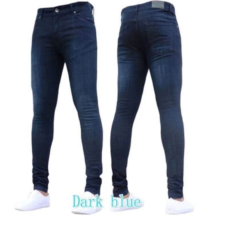 2024 Solid Color Fashion Casual Pants Stretch Skinny Work Trousers Male Wash Slim Fit for Zippered Jeans Men Clothing