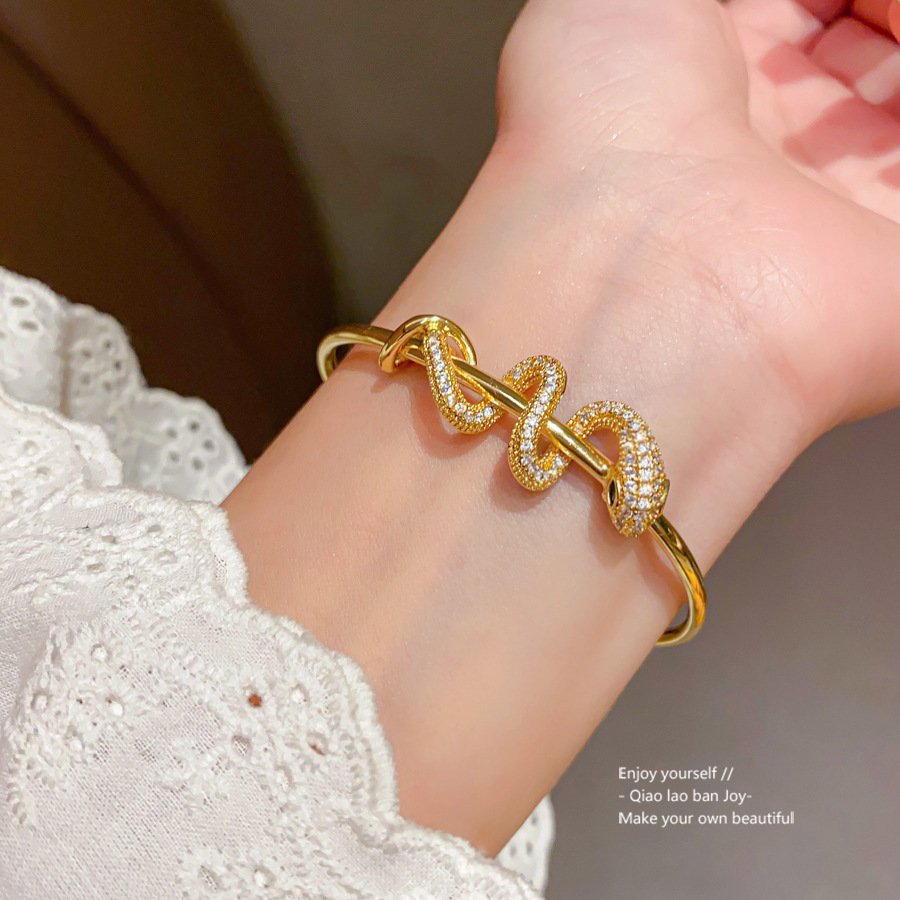 Gold Tone Snake - Shaped Cuff Bracelet With Crystal Accents Elegant For Daily And Special Occasions High - Quality And Stylish Jewelry Gift For Her