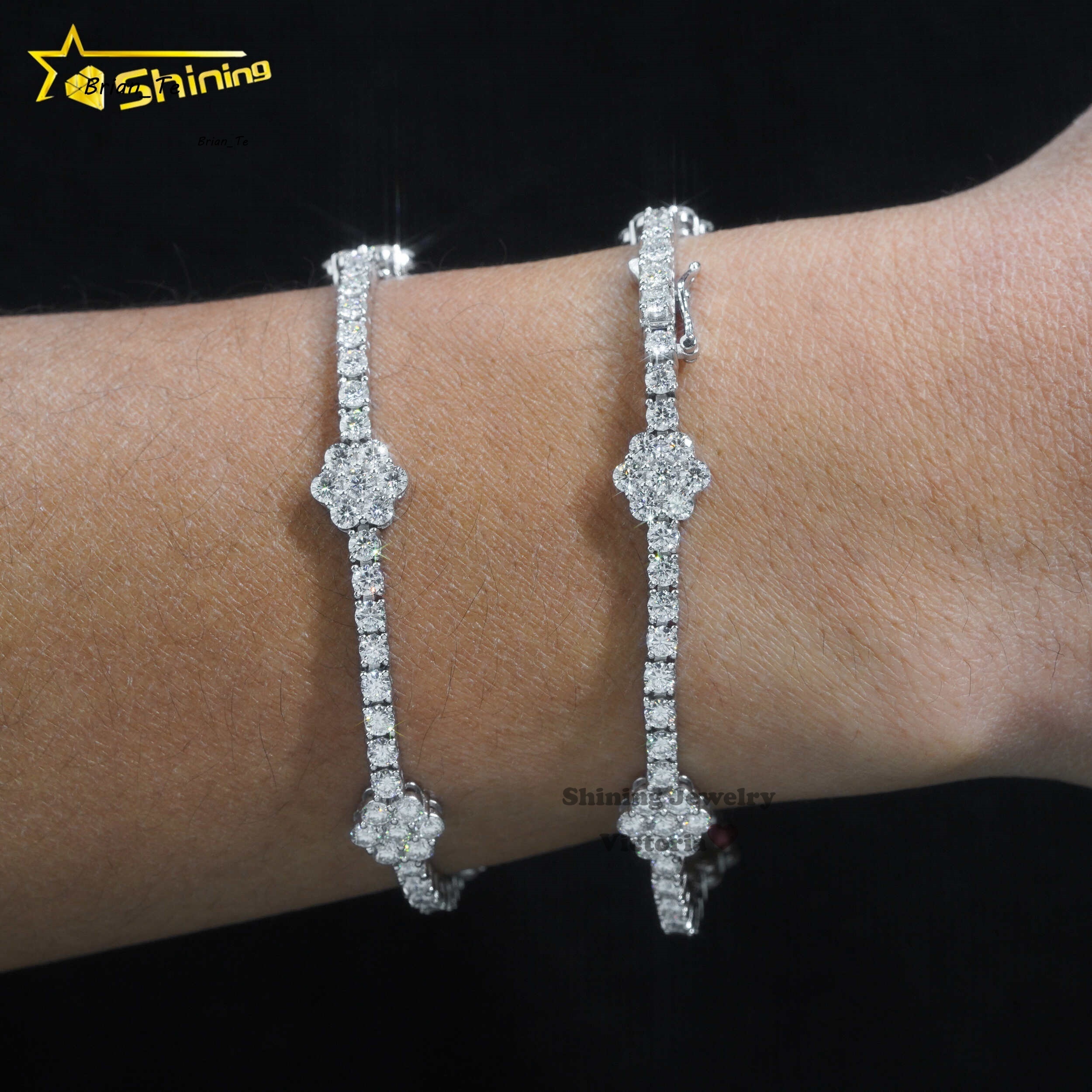 Fine Jewelry Flower Design GRA Certificated 925 Sterling Silver Tennis Bracelet 3mm Vvs Moissanite Tennis Chain Necklace