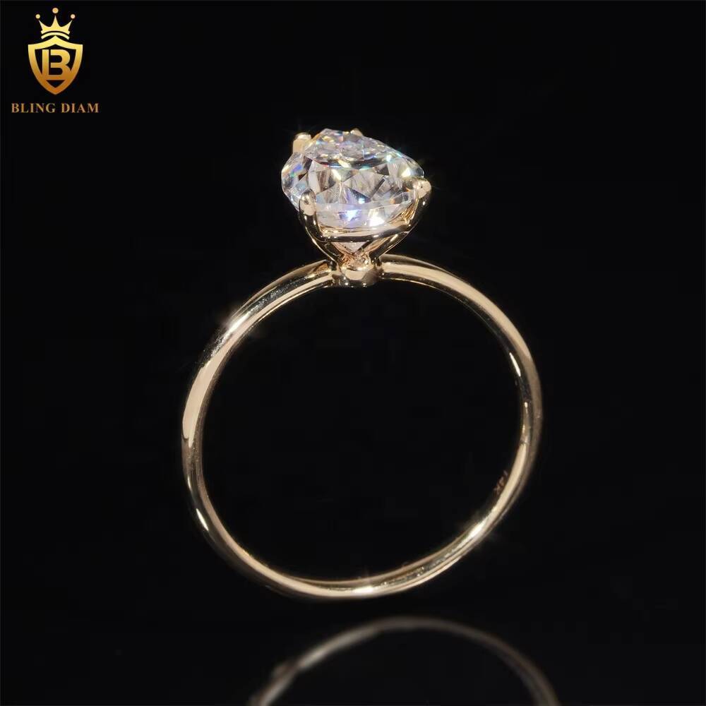 Custom Luxury Fine Jewelry D Color VVS Moissanite 14K Yellow Gold Engagement Wedding Ring