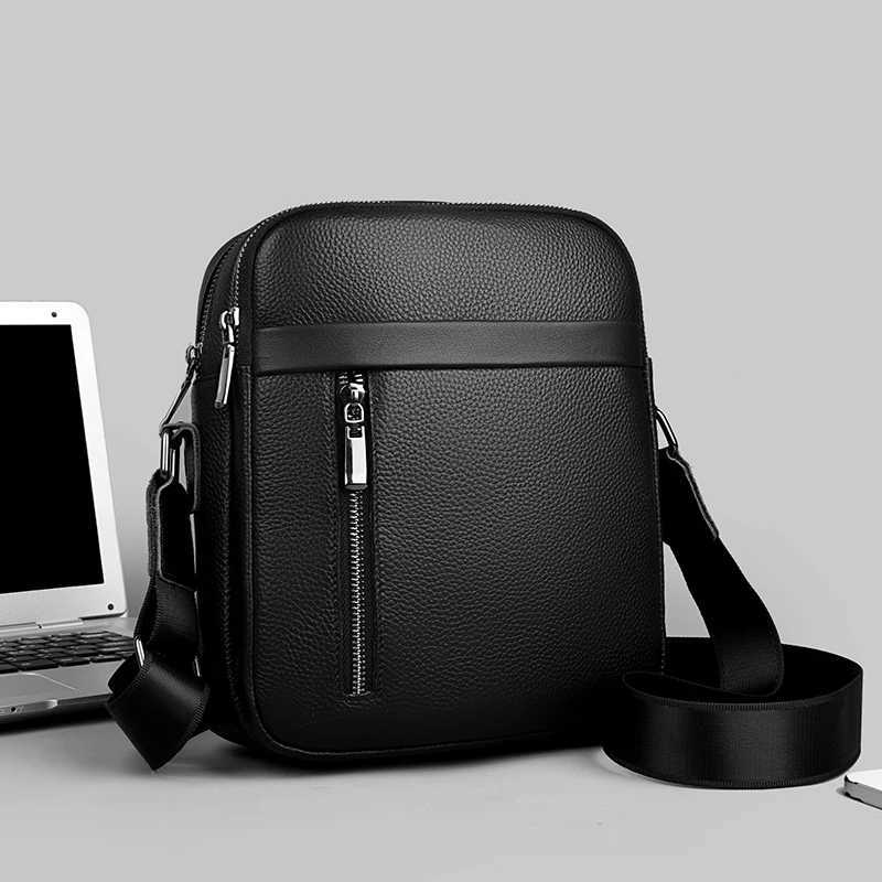 Mini Simple Mens Waterproof Genuine Leather Shoulder Bag Lightweight Black Cell Phone Bag High Quality Crossbody Bag Y250819