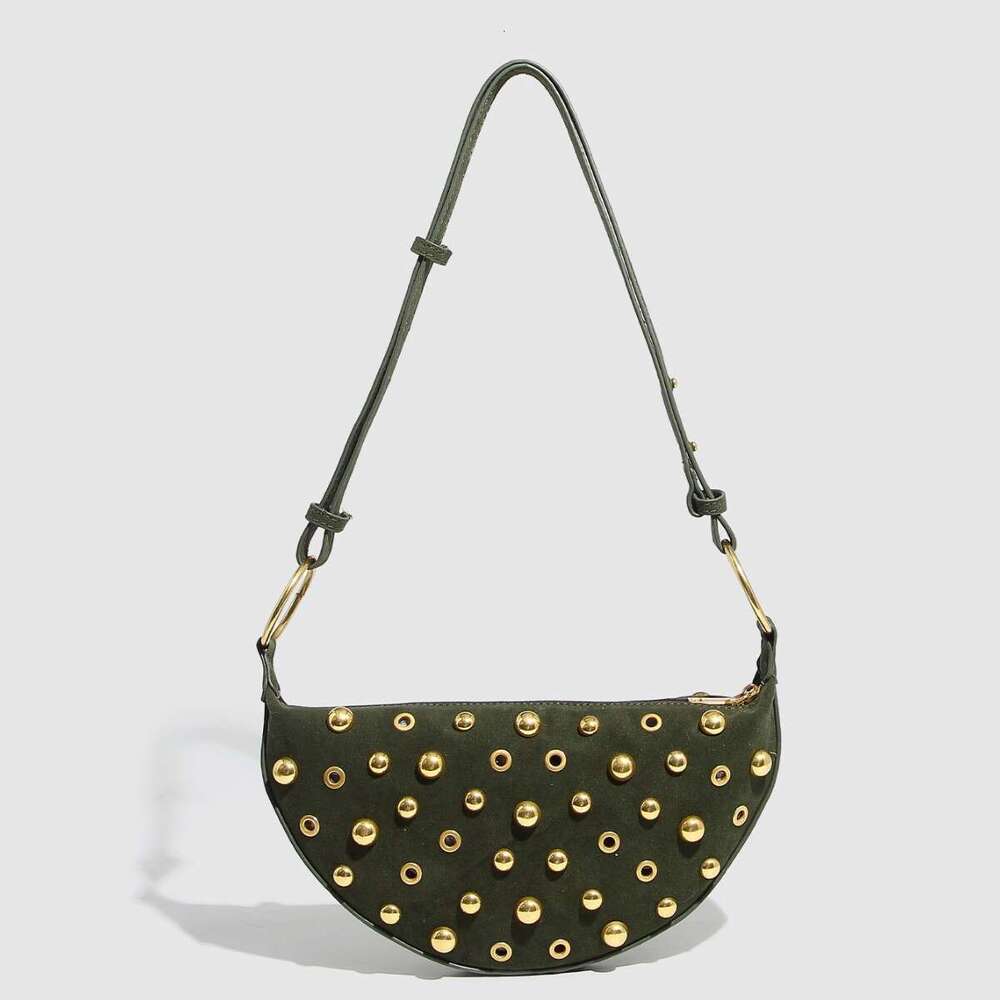 Rivet Eyelet Heavy Craft Polka Dot Bags Crossbody Punk Designer Style Shoulder Metallic Women's Bag
