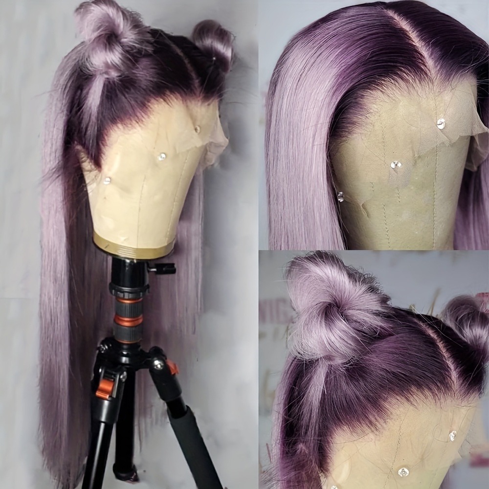 13x4 Ombre Purple Lace Frontal Wig Human Hair Straight Lace Front Wigs Light Purple For Women HD Glueless Preplucked Wigs Ready To Go