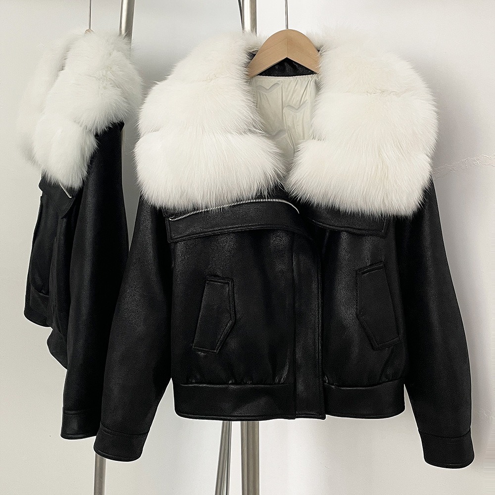 Down Jacket Real Fox Fur Collar Winter Clothing Women Short White Duck Down Coat Lady Warm Suede Fur Puffer Jacket Female