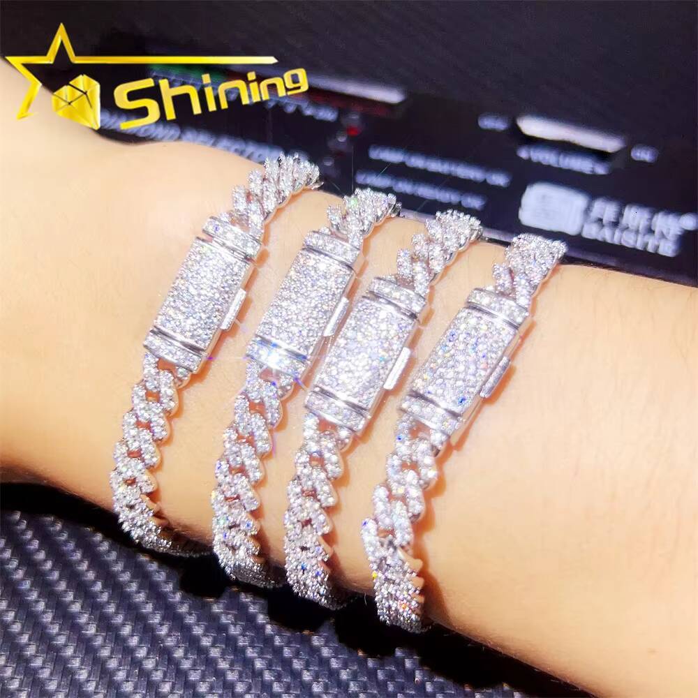 Hot Selling Pass Diamond Tester 925 Sterling Silver Hip Hop 6mm 8mm Iced Out Vvs Moissanite Diamond Cuban Link Bracelet