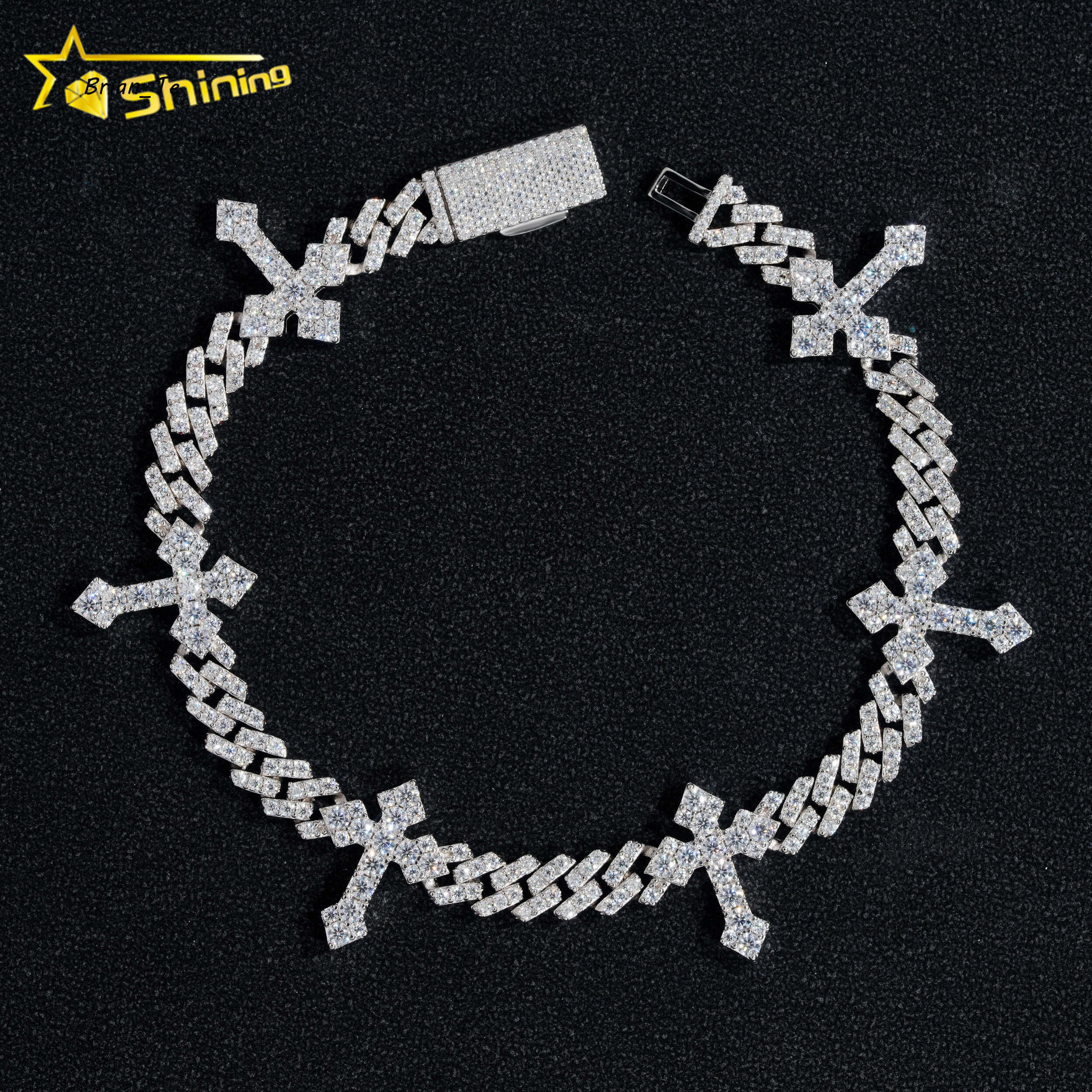Iced Out Cross Design Moissanite Cuban Chain Bracelet 6mm Hip Hop Bracelet 925 Silver Cuban Link Bracelet Rapper Jewelry