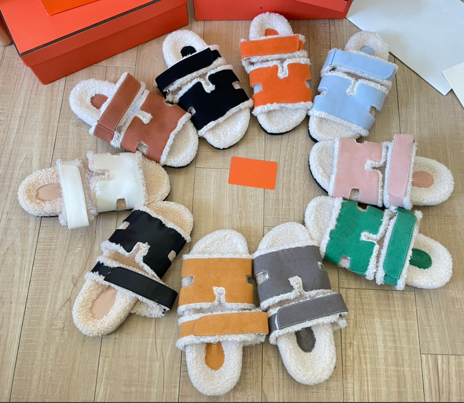 With Box Luxury Slides Paris Designer men women Slippers Ladies Wool Winter Fur Fluffy Furry Warm Letters Sandals Comfortable Fuzzy Girl Flip Flop Slipper 35-45