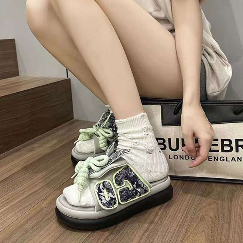 2025 Summer New Lace-Up Color Block Open-Toe Versatile Bread Sandals Fashion Niche Design