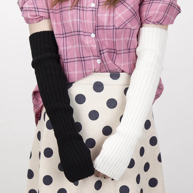 Women Long Fingerless Gloves Soft Female Glove Lolita Kawaii Mitten Winter Warmer Knitted Arm Sleeve Girls Punk Gothic 250811