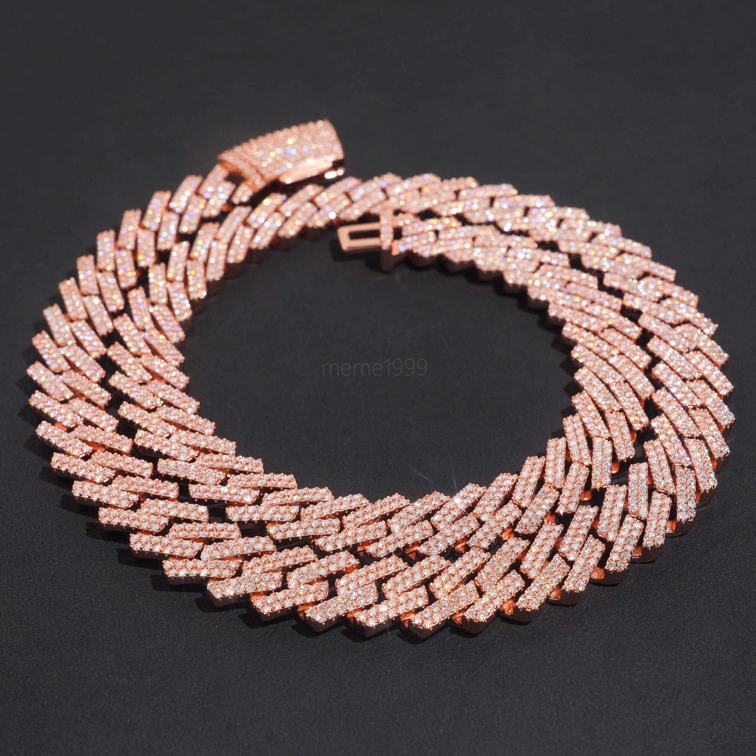 Rose Gold Plated 13MM Cuban Link Necklace VVS Moissanite Diamond Hip Hop Jewelry Necklace
