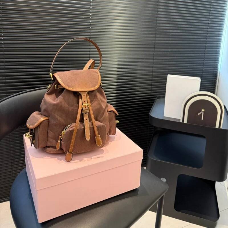 Cowboy canvas real leather shoulder strap new college style bag advanced sense commuter Joker travel backpack high-quality