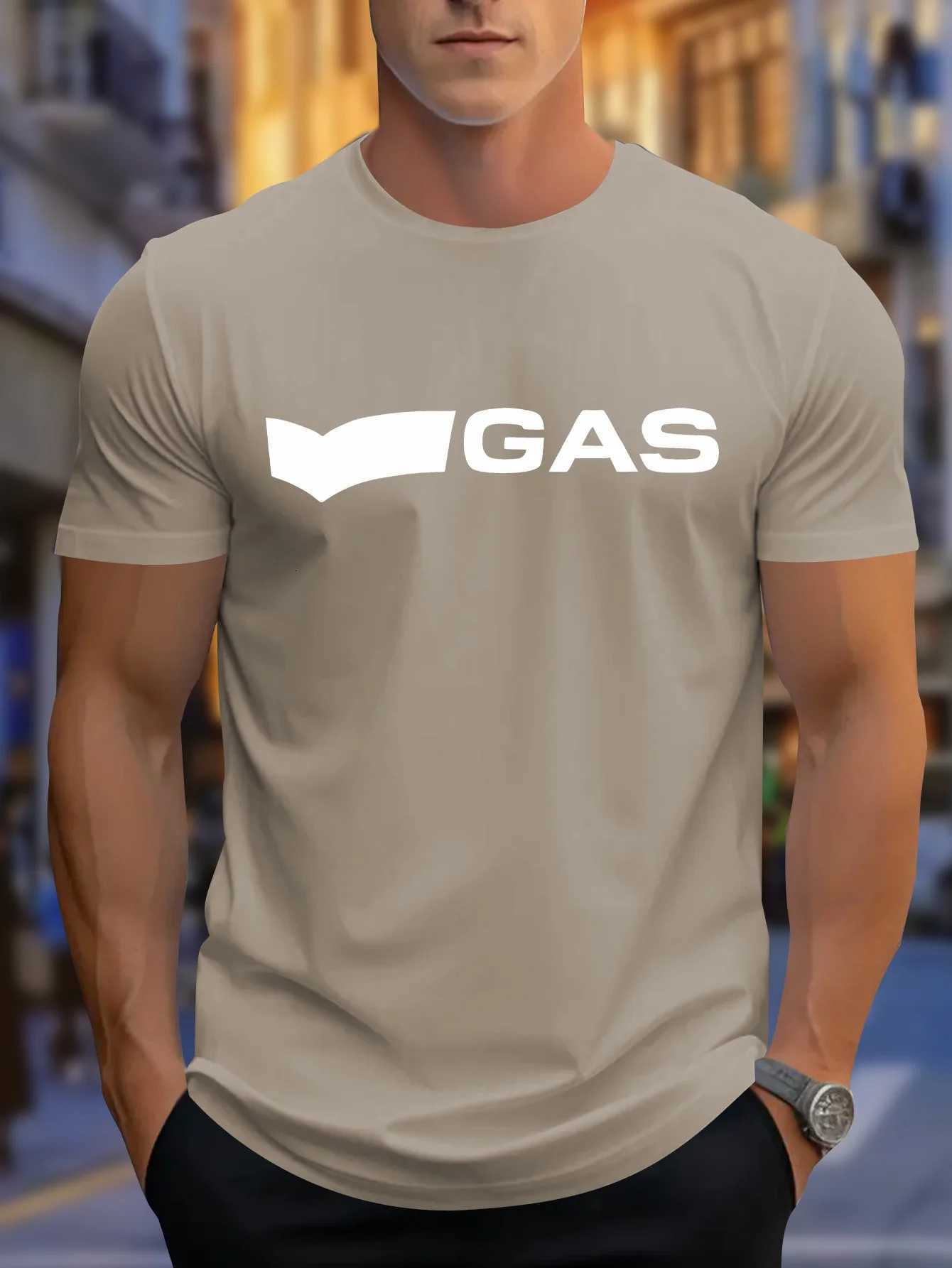 Mens summer 100% pure cotton fashionable casual sports loose GAS letter pattern printed round neck short sleeved T-shirt top Y250819