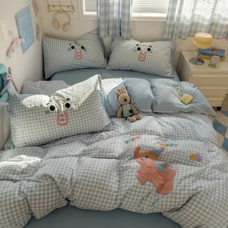2025 new student cartoon washed cotton towel embroidered three or four-piece set bed sheet quilt cover mattress bedding Y250819