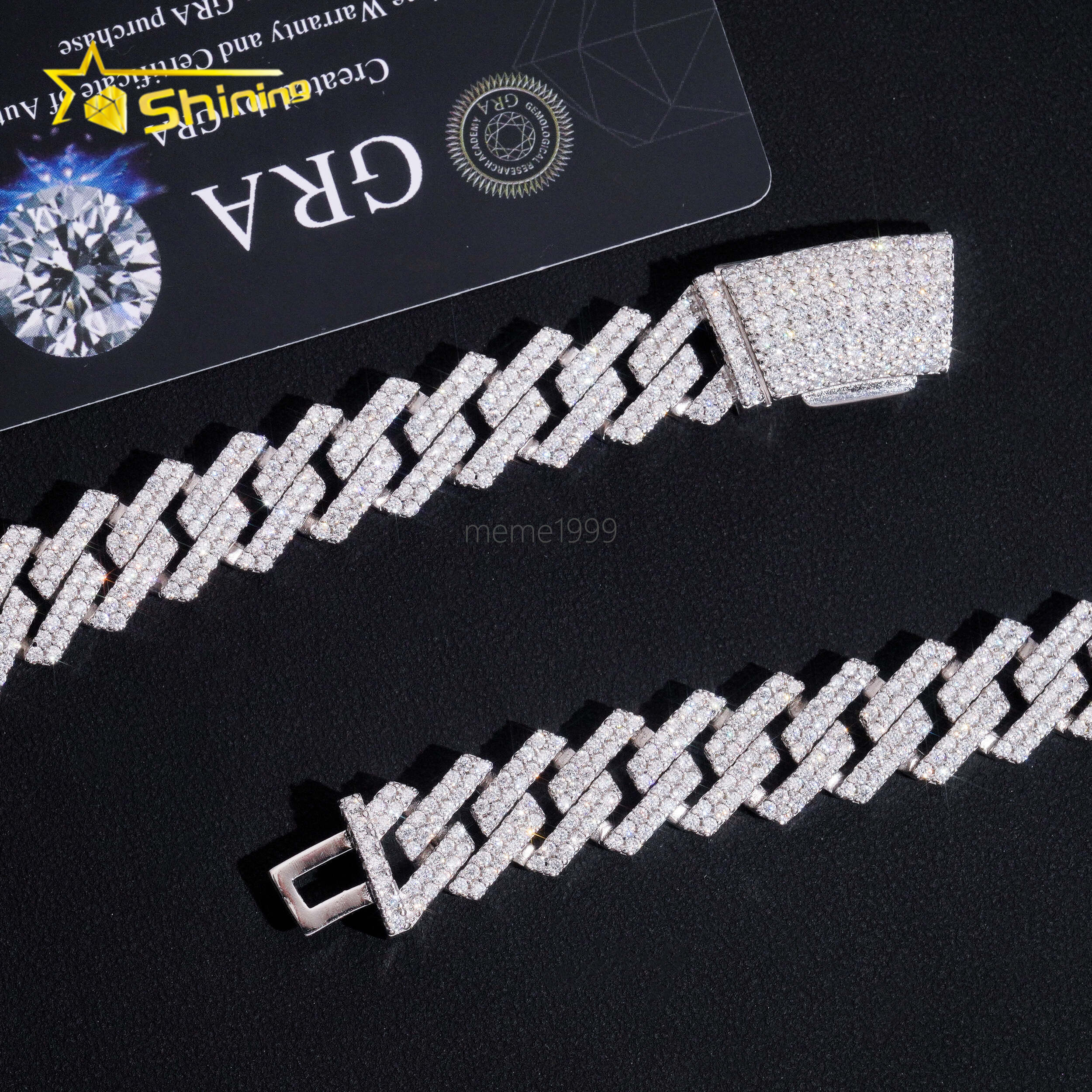 Sterling Silver 925 Vvs Moissnaite Pass Diamond Test Iced Out Hip Hop Jewelry Moissanite 14mm Cuban Chain