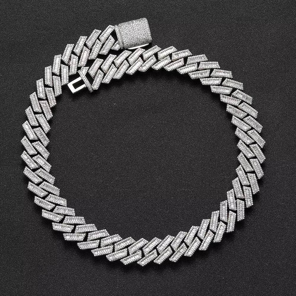 NUOYA Hip Hop Jewelry Iced Out 18MM 925 Sterling Silver Prong Chain Necklace Bling Moissanite Cuban Link Chain for Men Women