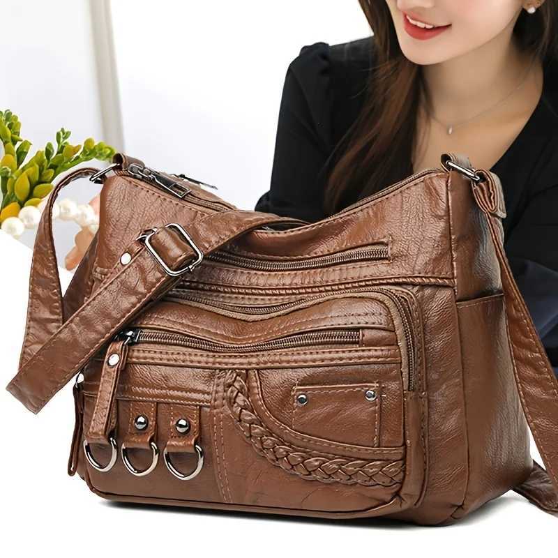 Vintage PU Leather Purses for Women Multi-Pocket Handbag Crossbody Shoulder Bags High Quality Design Ladies 2022 Y250819
