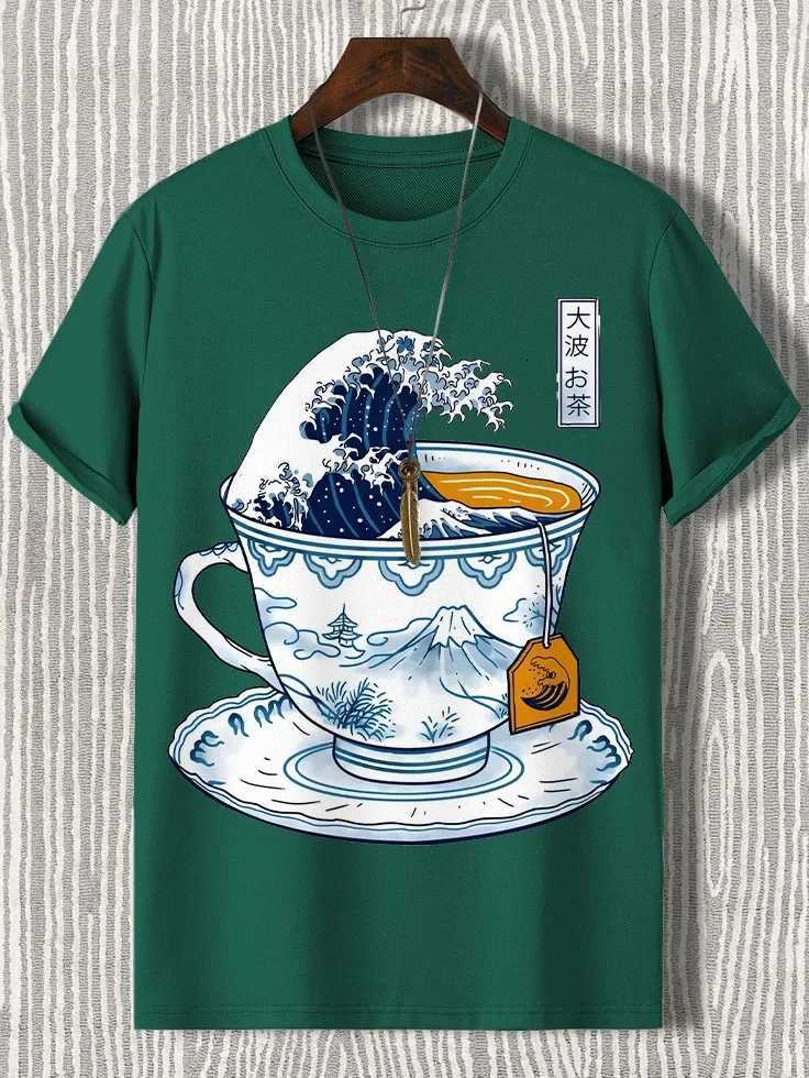 Teacup Graphic Mens T Shirt Japanese Art 3D Printed Casual Short Sleeve Tees Street Oversized Clothing Fashion Cartoon T-Shirts Y250819