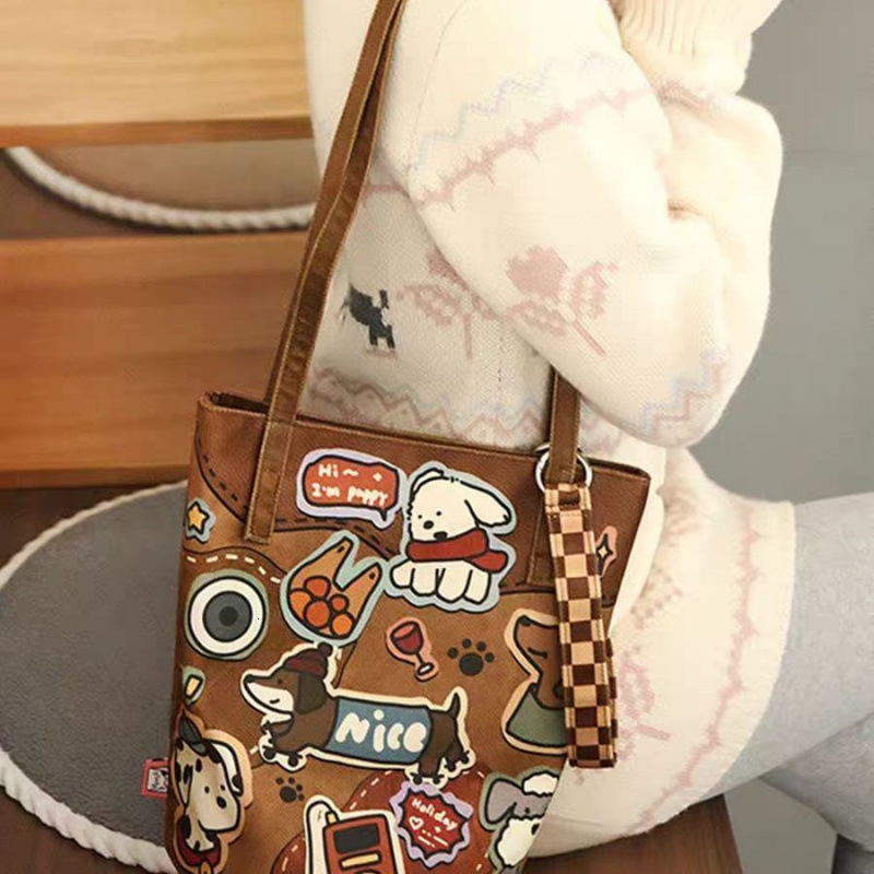 Autumn New Women s Shoulder Cute Dog Printed Commuter Autumn New Designer Casual Fashion Large Capacity Single Shoulder Canvas Women s Crossbody