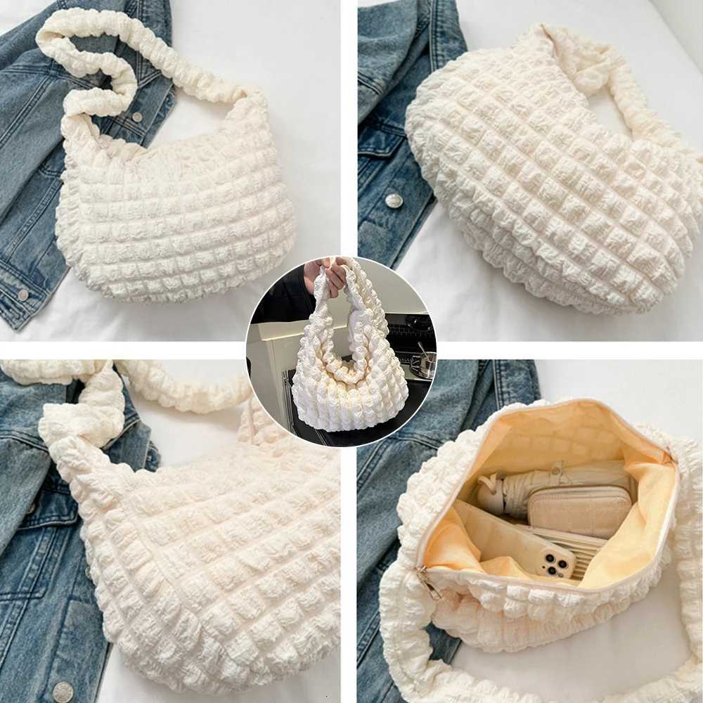 New Women Crossbody Bag Pleated Design Embroidered Plaid Shoulder Bag Underarm Bags Simple Large Capacity Quilted Tote Bags Y250819