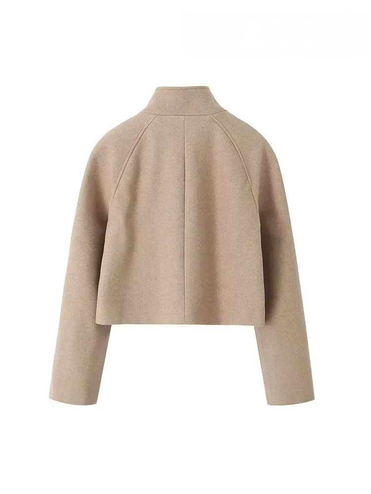 Winter Khaki Women's Loose Jacket Fashionable Stand Collar Long Sleeve Double Breasted Casual Jacket Women's Short Coat