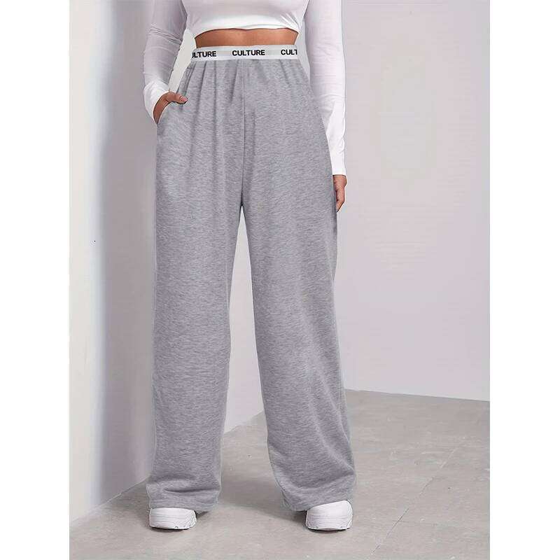 Fashion High Waist Webbing Loose Women's Wide Leg Solid Colour Casual Female Pants Autumn Daily Wear