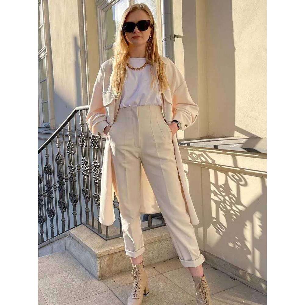 TRAF 2025 Pencil High Waist Pants for Women With Seam Detail Streetwear Woman Ankle Trousers Autumn Office Wear Pant