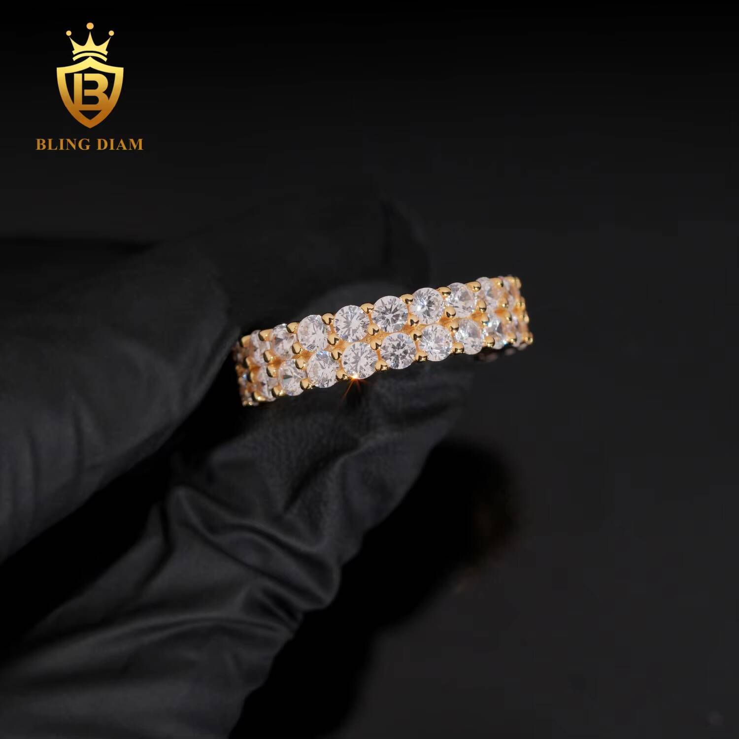 New Fashion S925 Sterling Silver Two Rows Gold Luxury Diamond Ring Set with VVS Moissanite Men Ring