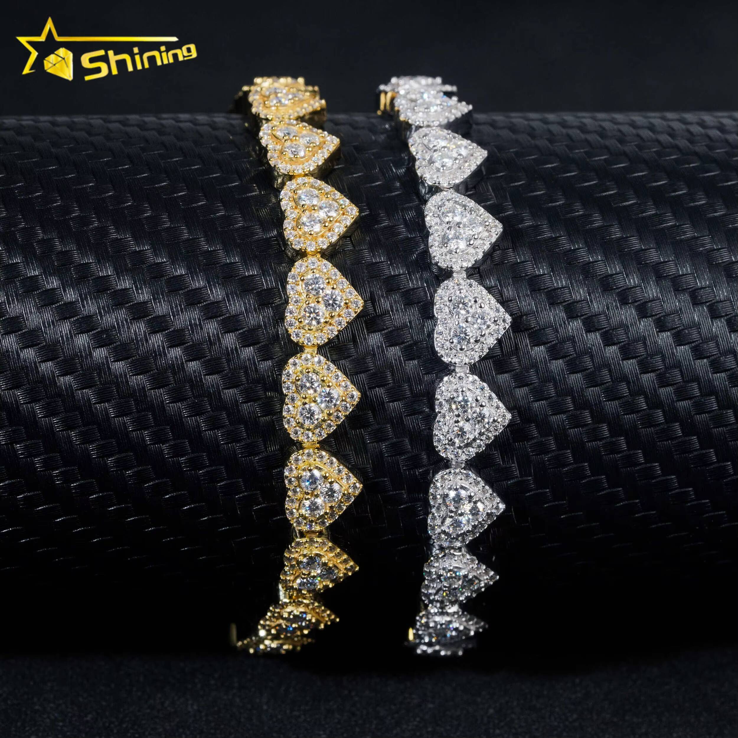 Ready to Ship High Quality Fashion Iced 925 Silver 8mm Heart Shape VVS Moissanite Diamond Cuban Bracelet