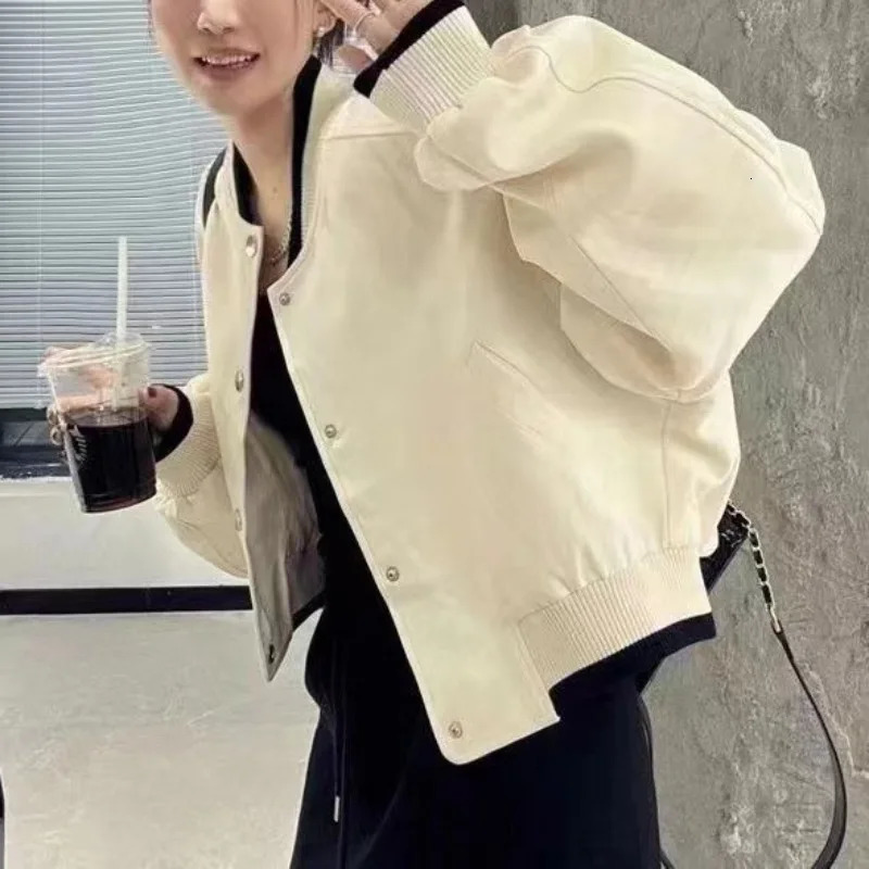 Women Commuting Baseball Clothes Long Sleeve Button Short Jacket Fashion American Patchwork Casual Female Tops 250815