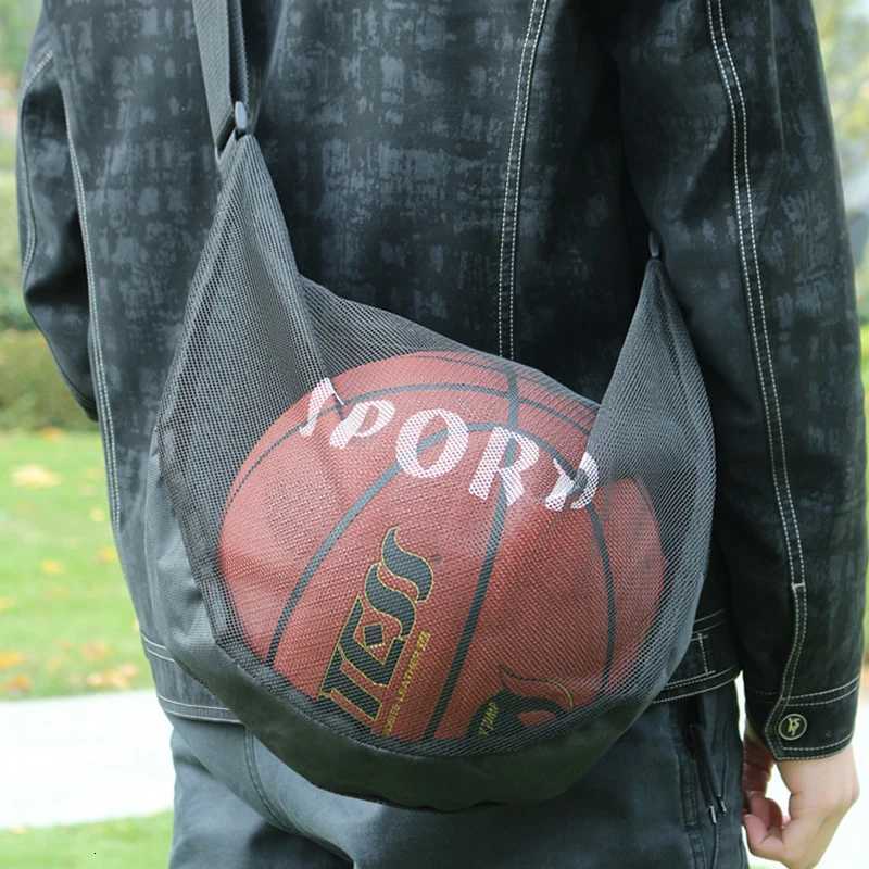 1pcs Adjustable Basketball Mesh Bag Mesh Fabric Single Shoulder Crossbody Ball Bag Zipper Pocket Handbag Y250819
