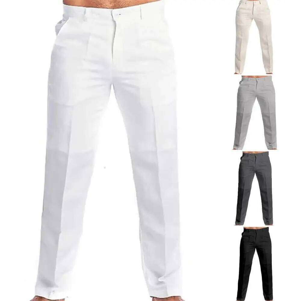 2023 Men's Stand Pocket Casual Linen Pants Solid White Gray Trouser Plus Size 3xl Mens Elegant Fashion Sweatpants Men Streetwear