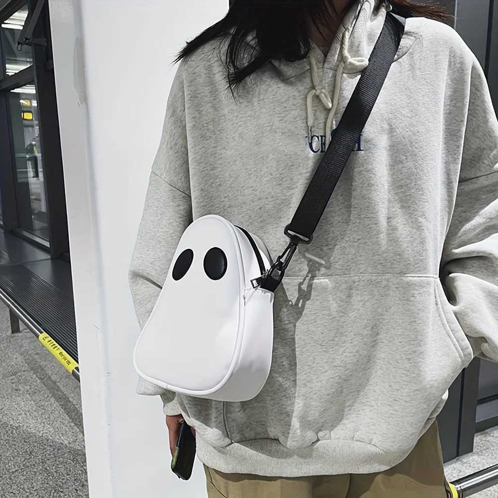 1pc Adorable Halloween Pumpkin Wallet Skull Crossbody Bag with Shoulder Strap - Trick or Treat Design in White hand bags Y250819
