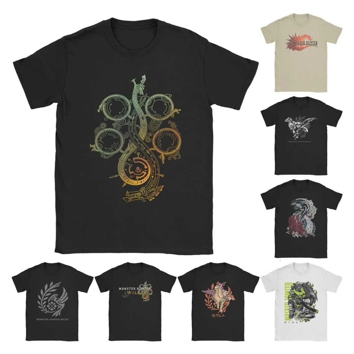 Monster Hunter Wilds Symbol T Shirts Mens Cotton Novelty T-Shirt Round Neck Video Game Tees Short Sleeve Tops 4XL 5XL Y250819