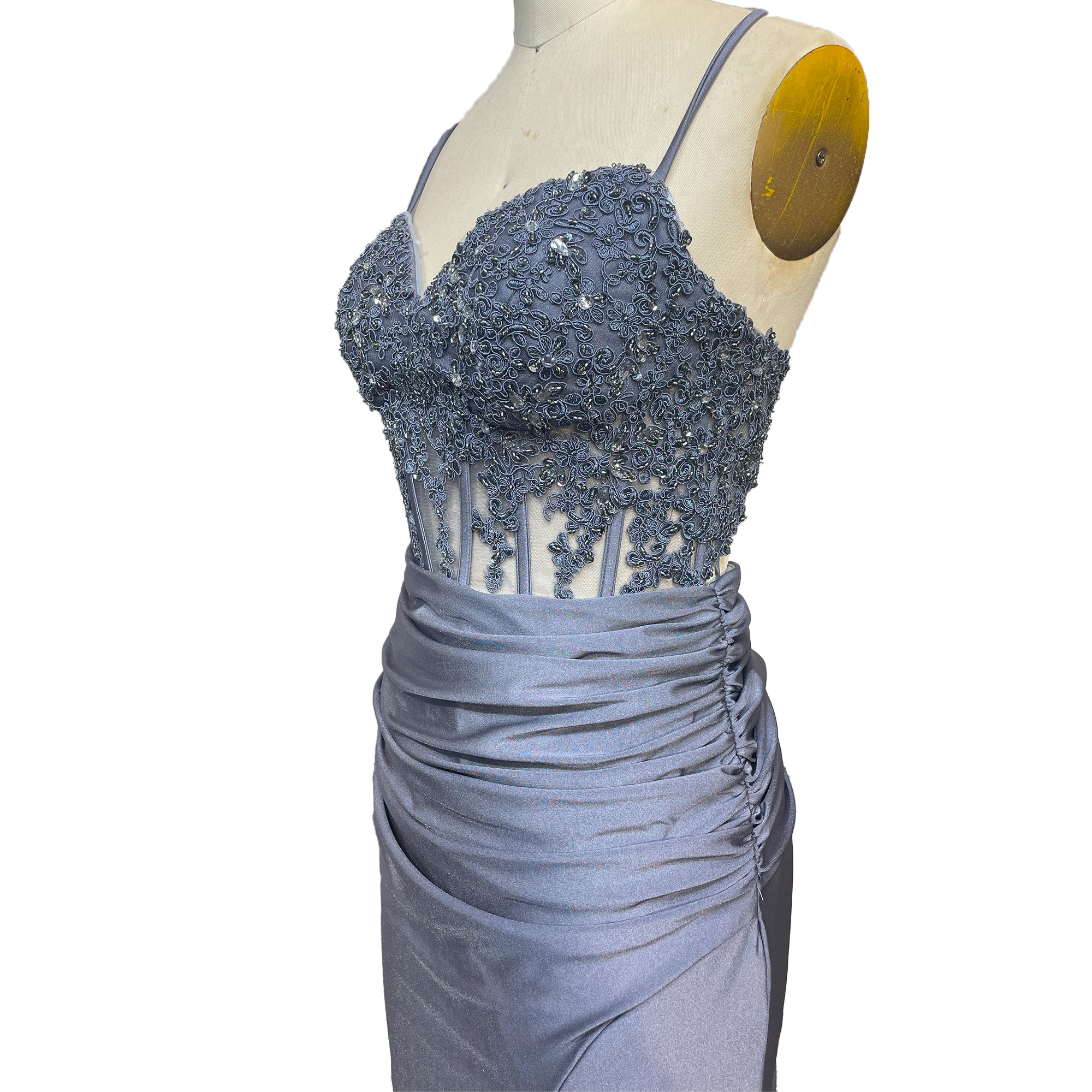 Elegant Sequin-Embellished Spaghetti Strap Mermaid Evening Gown with High Slit