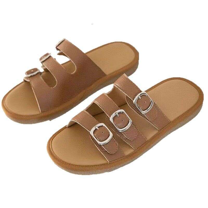 Women's 2025 Summer New Style Outdoor One-Strap Buckle Beach Seaside Internet Celebrity Soft Sole Half-Slip Sandals