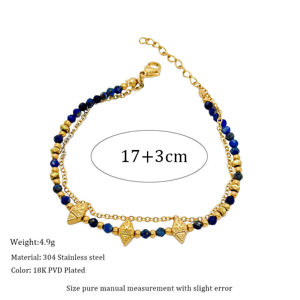 Ins Style Designer Lapis Lazuli French Design Natural Stone Bracelet Stainless Steel Gold-Plated Jewelry