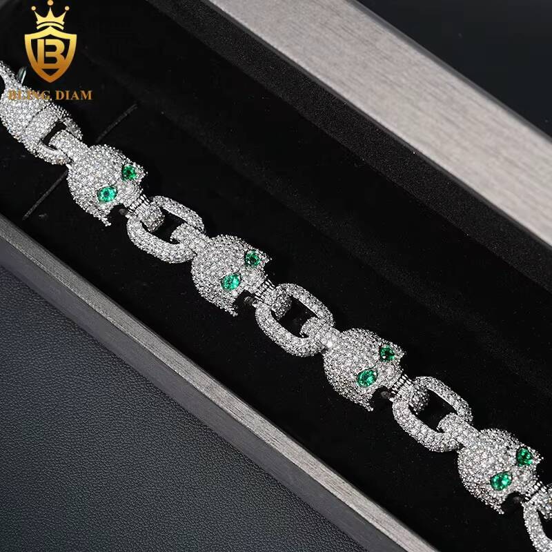 14.6mm Hip Hop Jewelry Skull Cuban Link Chain 925 Sterling Silver VVS Moissanite Iced Out Bracelet Necklace