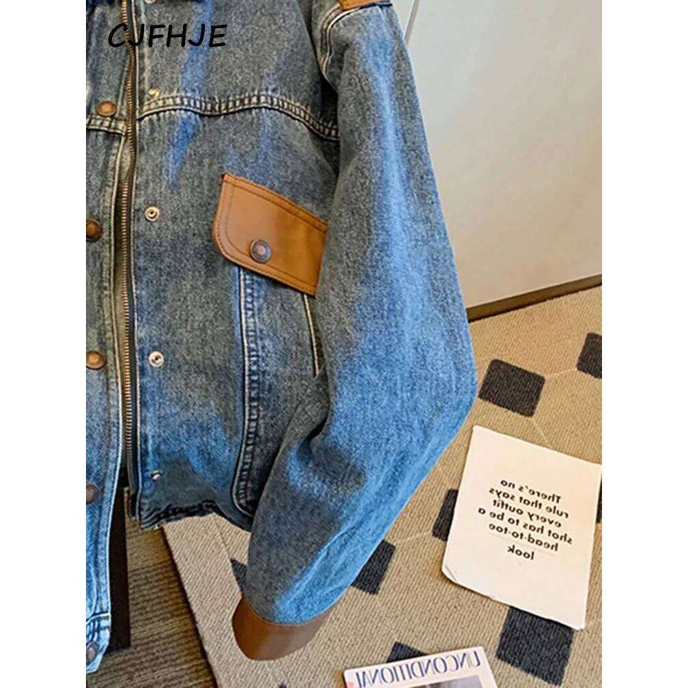 CJFHJE Blue Vintage Patchwork Jacket Women Chicly Fashion Korean Loose Female Jackets Haruku Zipper Casual Denim Coats