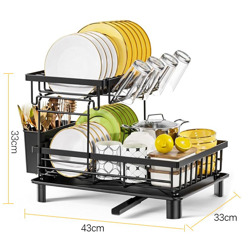 ICEDOG-Dish Drying Rack, 2 Tier Dish Racks for Kitchen Counter,Large Capacity Detachable Dish Rack, Rustproof Dish Drainer with Drainboard,Utensil Hol