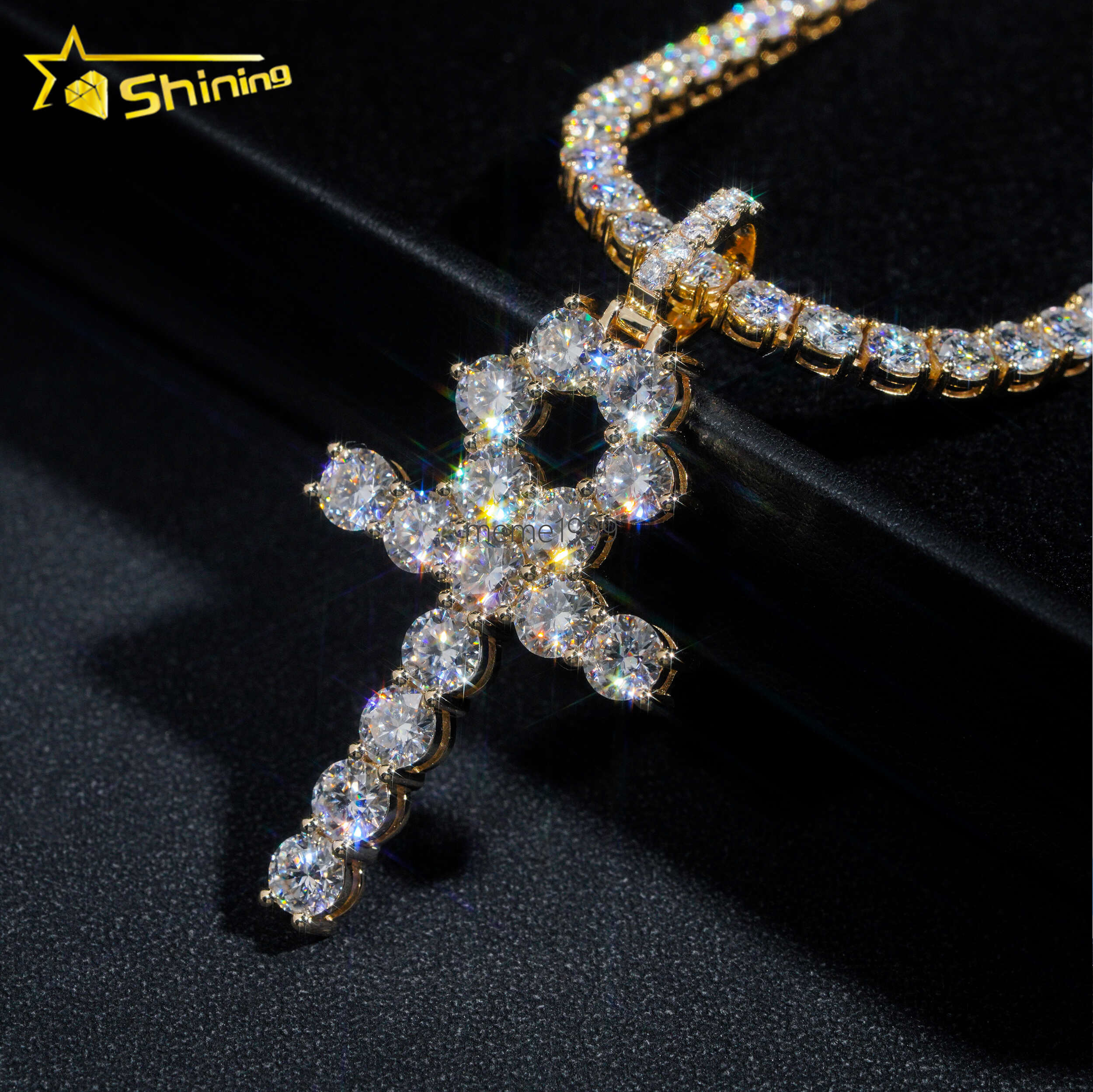 Custom Top Quality Certified Tennis Chain Diamond Hip Hop Solid Gold Jewelry 10k 14k 18k Real Gold Vvs Moissanite Cross Pendant