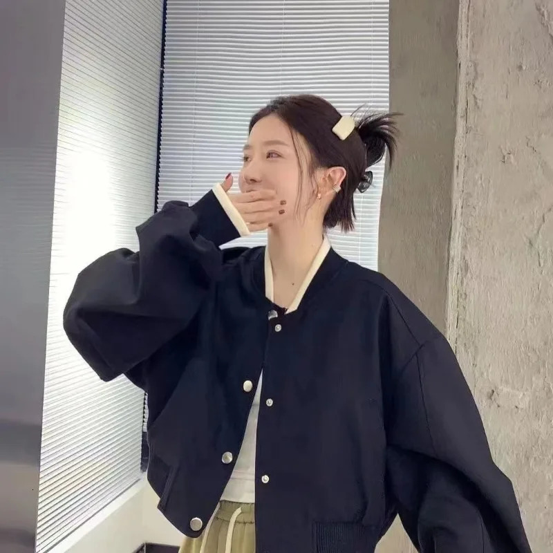 Women Commuting Baseball Clothes Long Sleeve Button Short Jacket Fashion American Patchwork Casual Female Tops 250815