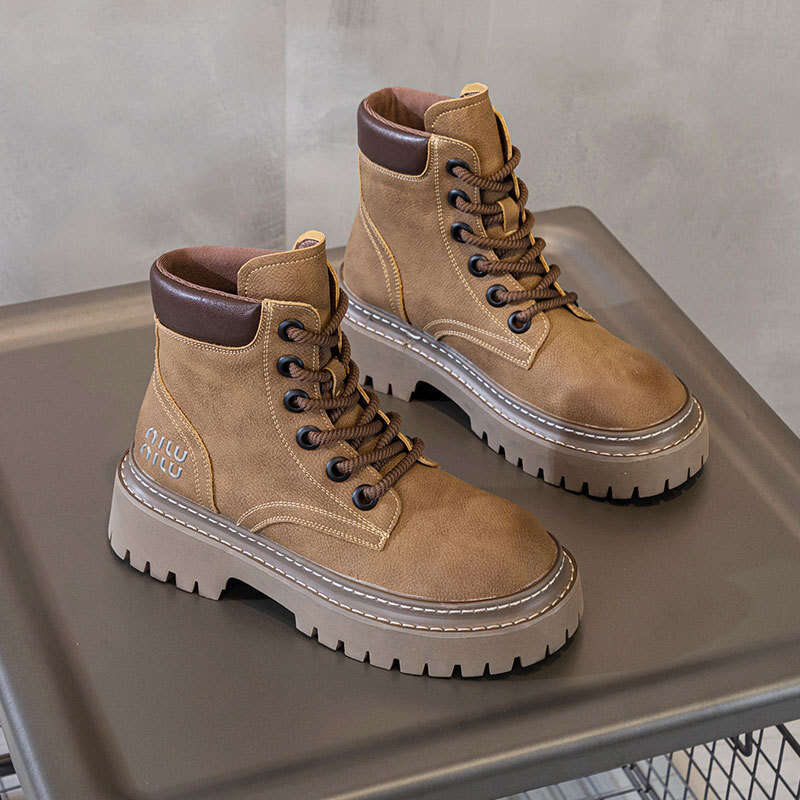 2024 Summer and Autumn New Genuine Leather Martin for Women, Bumblebee Platform Sole Versatile Motorcycle Boots