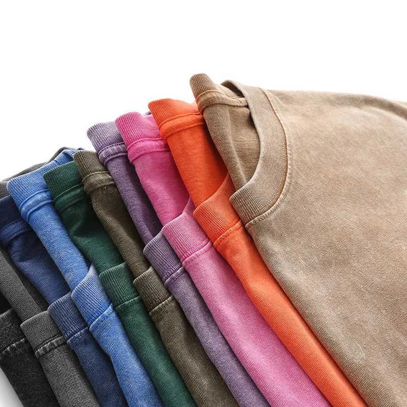 Wolfeel 100% Cotton Retro T-shirt Women Vintage Short-sleeve Wax T Shirts Men Solid Color Hip Hop Loose Tees Y250819