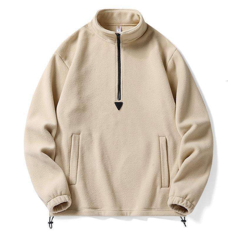 Men's Fleece Hoodie with High Collar Spring Solid Color Zip-Up Jacket